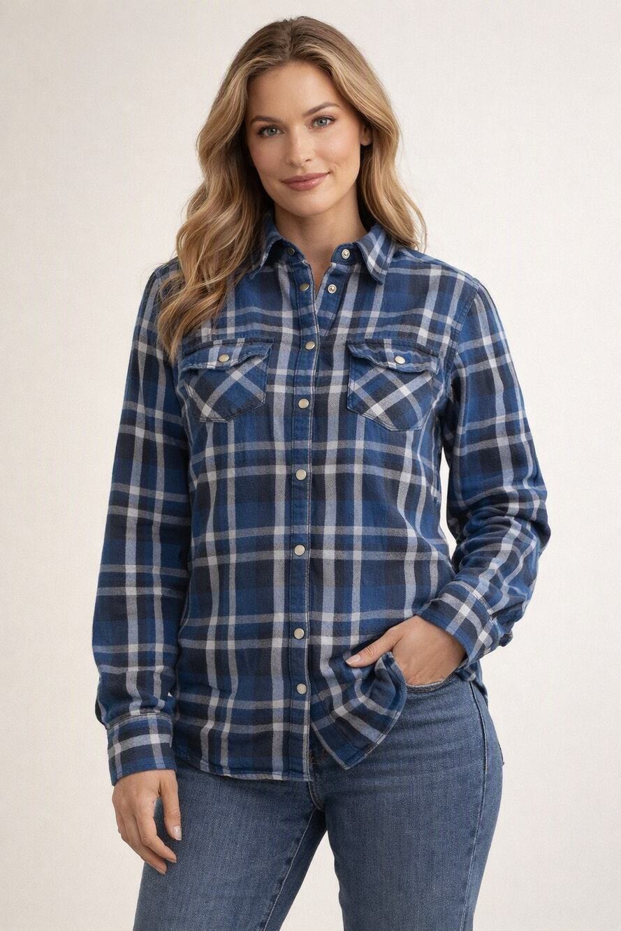 Harley Davidson Women's Mid Weight Plaid Flannel Shirt Blue Size M